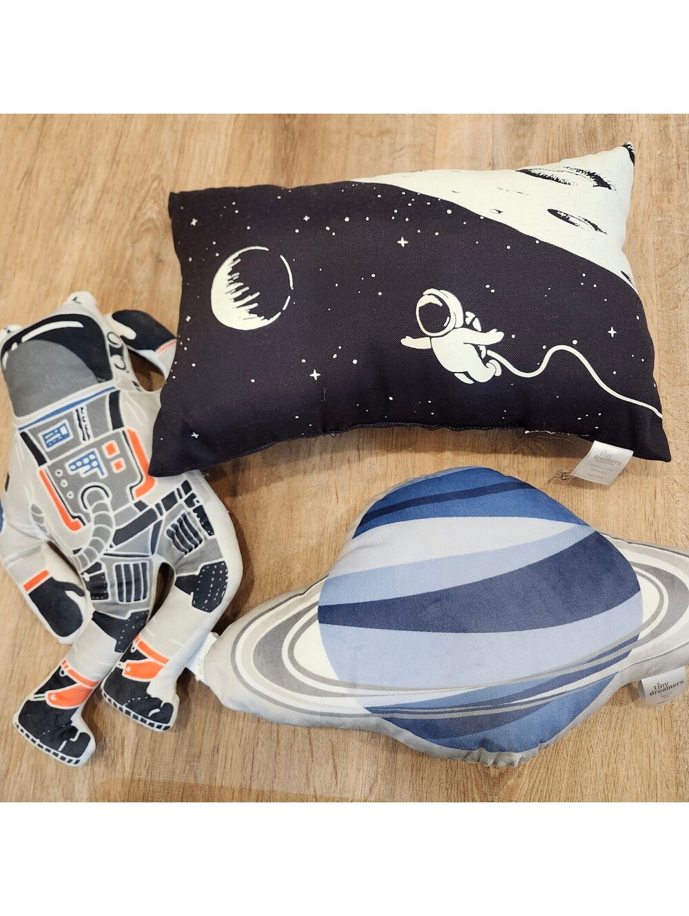 Lot of 3 Tiny Dreamers Pillows: Astronaut, Space Buddy & Saturn. Kids room decor